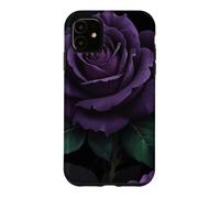 Custodia per iPhone 11 Foglie di mezzanotte rosa viola scuro