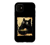 Custodia per iPhone 11 Funny Black Fat Cat Eating Ramen Japanese Kawaii Anime