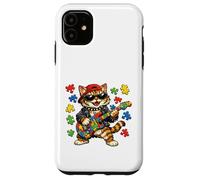 Custodia per iPhone 11 Funny Cat Rockstar Autism Puzzle Consapevolezza dell'autismo