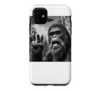 Custodia per iPhone 11 Funny Sasquatch Bigfoot Rock On Selfie With UFO Alien