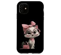 Custodia per iPhone 11 Gattino Grigio Gatto Rosa Leopard Occhiali Glam Fashion Graphic