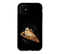 Custodia per iPhone 11 Gatto che cavalca una fetta di pizza ai peperoni attraverso Galaxy Funny Space