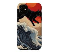 Custodia per iPhone 11 Gatto giapponese che cammina sopra la grande onda Hokusai