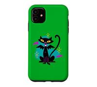 Custodia per iPhone 11 Gatto nero vampiro retrò Atomic Age Mid-Century con ali di pipistrello