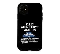 Custodia per iPhone 11 Gatto pigro che dice regole quando mi sveglio per la prima volta uscire dalla mia strada