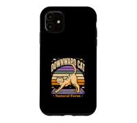 Custodia per iPhone 11 Gatto verso il basso Forma Naturale Yoga Retro Tramonto