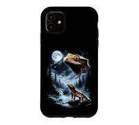 Custodia per iPhone 11 Geco crestato che ulula alla luna anni '90 retrò