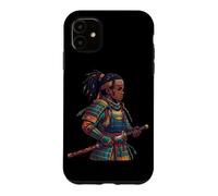 Custodia per iPhone 11 Giapponese Afroamericano Samurai Katana Nero Anime Warrior