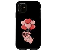 Custodia per iPhone 11 Girls Womens Moms Valentines Day Hearts Show Pig Lover