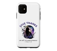 Custodia per iPhone 11 Give Thanks Bibbia Verse Christian Pretty Garden Cat