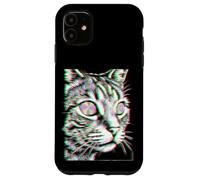 Custodia per iPhone 11 Glitch Cat Rave Party EDM Techno House Musica