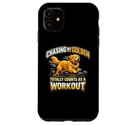 Custodia per iPhone 11 Golden Retriever Workout Humor per cane, mamma, papà