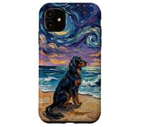 Custodia per iPhone 11 Gordon Setter Starry Night Beach Dog Opera d'arte
