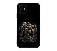 Custodia per iPhone 11 Grizzly Bear Moon Wilderness Wilderness Arte di montagna