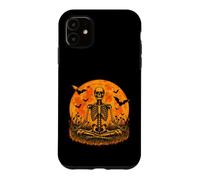 Custodia per iPhone 11 Halloween Skeleton Meditation Yoga Full Moon Retro Horror