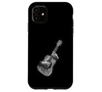 Custodia per iPhone 11 Hand Drawn Guitar Sketch Design, Expressive Acoustic Music