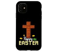 Custodia per iPhone 11 Happy Easter Block Building Brick Builder Gesù Croce Fede