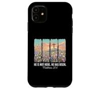 Custodia per iPhone 11 He Is Risen Christian Wildflower Cross Happy Easter