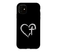 Custodia per iPhone 11 Heart Cross Christian Faith Jesus Love Religious