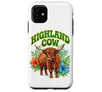 Custodia per iPhone 11 Highland Cow Groovy Floreale Acquerello Boho Highland Cow