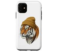 Custodia per iPhone 11 Hipster Tigre in Giallo Beanie Animal Art