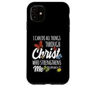 Custodia per iPhone 11 I Can Do All Things Through Christ Buttefly Art Religious