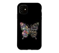 Custodia per iPhone 11 I Can Do All Things Through Christ Floral Butterfly Faith