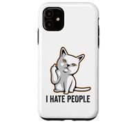 Custodia per iPhone 11 I Hate People Sign,Funny Cat Giving the Finger Flipping Off