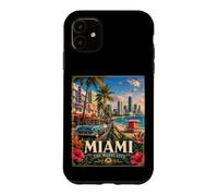 Custodia per iPhone 11 I Love Miami FL., Miami Tropical Beach Vintage Travel Poster