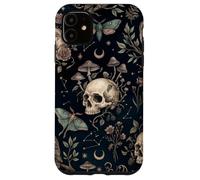 Custodia per iPhone 11 Illustrazione botanica della falena del gufo del cranio celeste mistico scuro