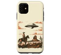 Custodia per iPhone 11 Incontro Vintage tra Cowboy e Alieno nel Deserto