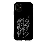 Custodia per iPhone 11 Jesus And Devil One Line Art Duality minimalista