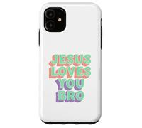 Custodia per iPhone 11 Jesus Loves You Bro Retro Christian Faith Pastello
