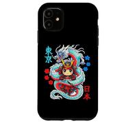 Custodia per iPhone 11 Kawaii Anime Samurai Protetto Da Drago Giapponese