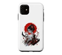 Custodia per iPhone 11 Kitsune Maschera Sakura Kimono Donna Inchiostro Giapponese Ritratto Art