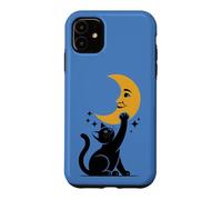 Custodia per iPhone 11 Kitty che gioca con la luna carino gatto amante sognante notte cielo