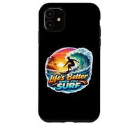 Custodia per iPhone 11 La vita è meglio quando si surf Surfer Surfing Surfboard Citazione