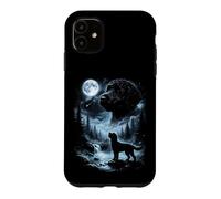 Custodia per iPhone 11 Labradoodle nero che ulula alla luna retrò anni '90 Doodle Dog
