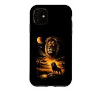 Custodia per iPhone 11 Leone Savana Notte Luna Celeste Streak Fauna Selvatica