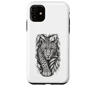 Custodia per iPhone 11 Leopard Jungle Sketch dettagliata Wildlife Line Art