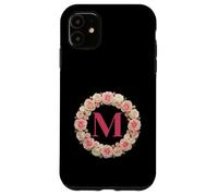 Custodia per iPhone 11 Letter H Floral Monogram Initial Name Pink White Flower
