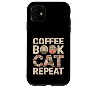 Custodia per iPhone 11 Libro del caffè Cat Repeat Cute Cozy Cat Lover