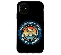 Custodia per iPhone 11 Logo vintage con scritta "Helping Tiny Humans Do Big Things Teacher"