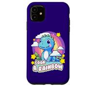 Custodia per iPhone 11 Look a Rainbow Cute Dinosaur with a Rainbow and Stars
