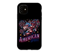 Custodia per iPhone 11 Lupo Patriottico con Fuochi d'Artificio Americani
