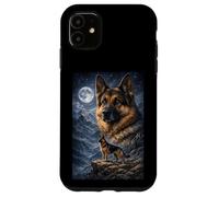 Custodia per iPhone 11 maestoso pastore tedesco scena sotto cielo chiaro di luna