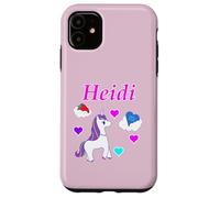 Custodia per iPhone 11 Maglietta per compleanno con unicorno e nome Heidi, personalizzabile