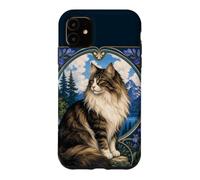 Custodia per iPhone 11 Majestic Longhair Cat Montagna Art Nouveau