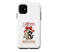 Custodia per iPhone 11 Meowy Under The Mistletoe Cute Tuxedo Kitten Christmas