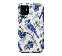 Custodia per iPhone 11 Modello di uccello della frutta dei mirtilli della ghiandaia blu dell'acquerello